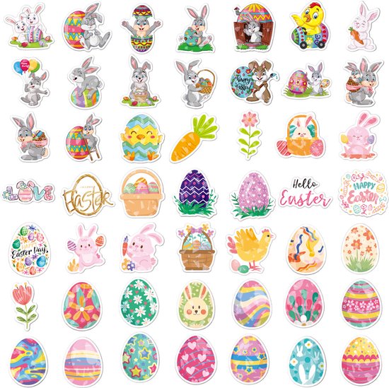 Autocollants Joyeuses Pasen - 100 Autocollants de Pâques avec lapins de Pâques, œufs de Pâques, poussins, printemps - Décoration de Pâques