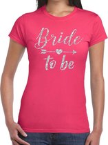 Bride to be Cupido zilver glitter t-shirt roze dames M