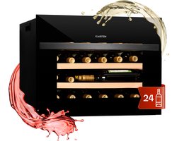Klarstein Wijnkoeler Inbouw , 1-zone Kleine Drankenkoeler, Kleine Wijnkast 51L, Kleine Wijnkoeler met Glazen Deur, Binnen/Buiten Flessenkoeler, Wijnkoelkast voor 24 Flessen,75L 55 cm - Houten Schappen - Wijnklimaatkast - Wine Cooler