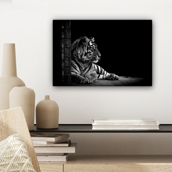 Peinture sur toile - Tigre noir et blanc 30x20 - Accessoires de décoration de chambre - Peintures salon - Décoration murale animal chambre - Décoration murale cuisine - Toile murale - Toile murale intérieur - Décoration maison - Accessoires de maison