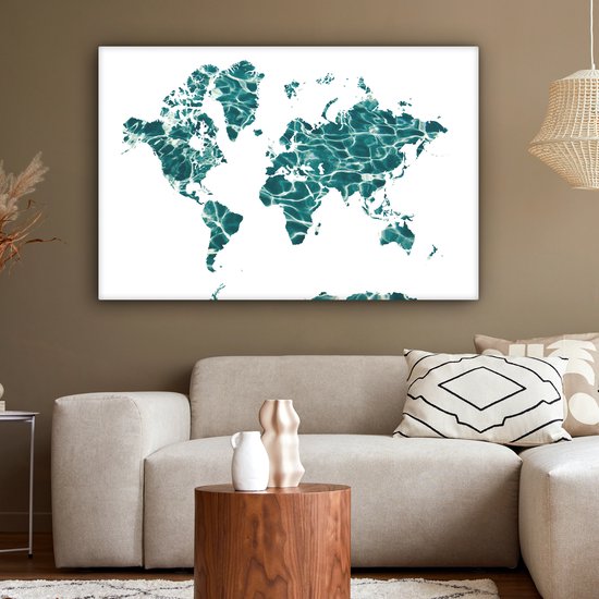 Wereldkaart avec un motif de lumière du soleil se reflétant sur l'eau sur fond blanc 120x80 cm