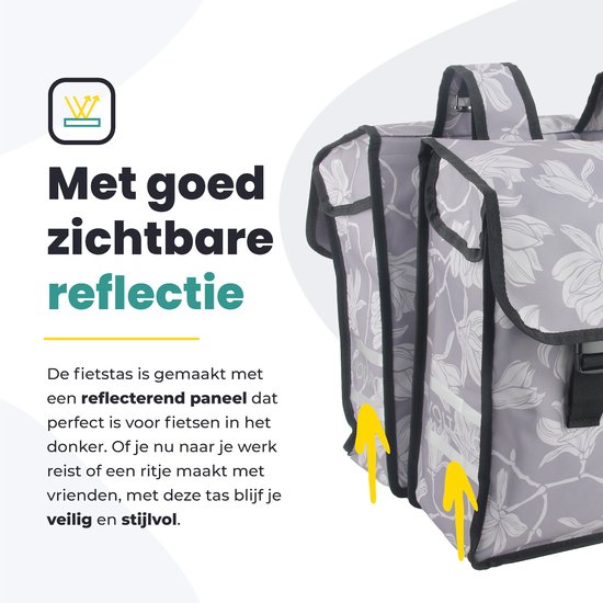 Voltano Dubbele Fietstas Rose Harmony - Licht Grijs Met Bloemen - 38 Liter - 100% Waterdicht Polyester - Vrolijke Fietstassen van Voltano — afbeelding 3