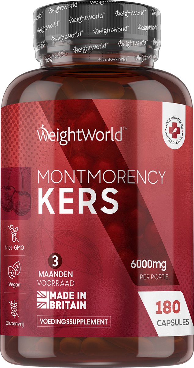 Goedkoopste WeightWorld Montmorency Zure Kersen capsules - 6000 mg - 180 capsules voor 3 maanden voorraad - Vegan