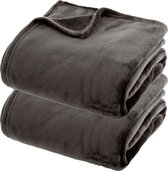 Atmosphera fleece dekens/fleeceplaids - 2x - donkergrijs - 180x230 cm - polyester - Molton Bankdeken