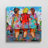 3 Dikke dames in Amsterdam | Vrolijk Schilderij | 60x60cm | Dikte 4 cm | Canvas schilderijen woonkamer | Wanddecoratie | Schilderij op canvas | Kunst | Corrie Leushuis