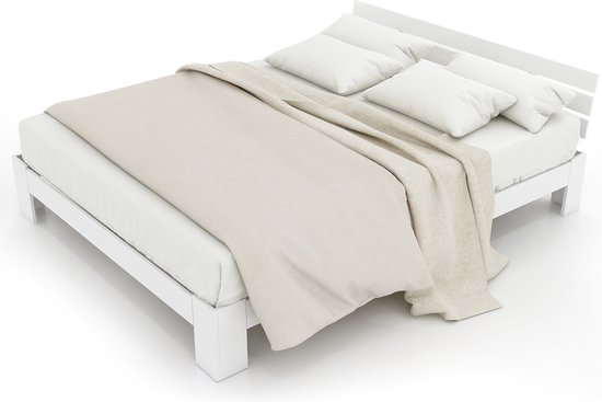 Merax Houten Tweepersoonsbed 140 x 200 cm - Bed voor 2 Personen - Wit
