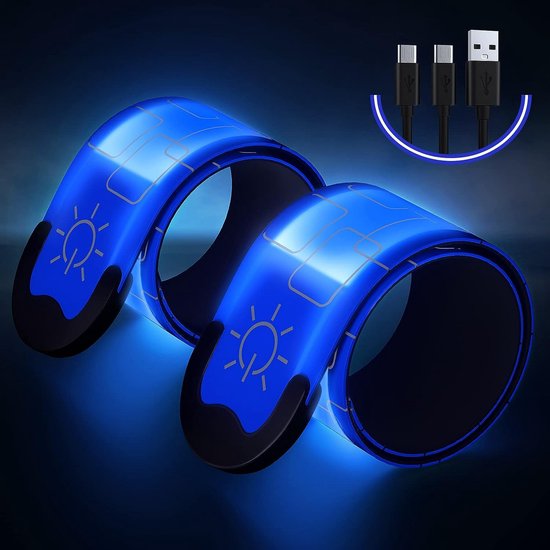 Bracelets de course à LED améliorés (paquet de 2), bracelets réfléchissants  rechargeables par USB, bande lumineuse haute visibilité pour coureurs