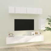 The Living Store TV-meubelset Classic - 60x30x30 cm - 30.5x30x60 cm - 100x30x30 cm - Wit - Bewerkt hout