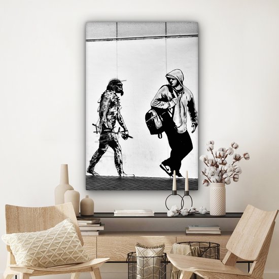 Peinture sur toile - Photo sur toile - Évolution - Illustration - Zwart - Wit - Humain - Décoration murale - 80x120 cm - Toile