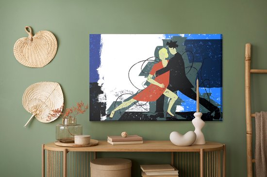 Painting King - Tableau sur toile Couple dansant sur fond abstrait dans un style rétro - 100 x 70 cm