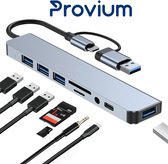 USB-C - USB Hub - 8 in 1 - AUX - USB 3.0 - Micro-SD - Docking Station adapter splitter - Grijs - Provium