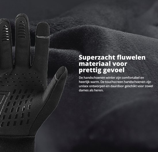 Zwarte, zachte winterhandschoen met geruit detail op de handpalm, tegen een donkere achtergrond.