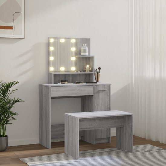 Vidaxl coiffeuse avec lumières led sonoma gris 90x42x132,5 cm