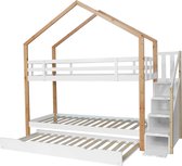 Lit superposé Merax 90x200 cm - Lit pour 3 personnes - Lit enfant avec espace de rangement - Lit cabane avec escalier et protection antichute - Wit