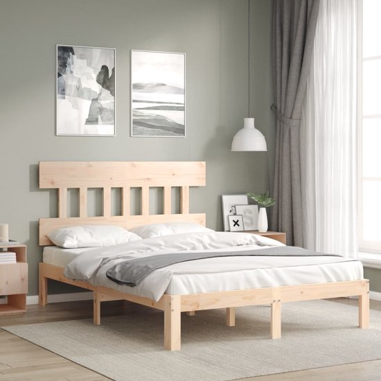 The Living Store Bed - Grenenhout - 203.5 x 123.5 x 81 cm - Multiplex lattenbodem