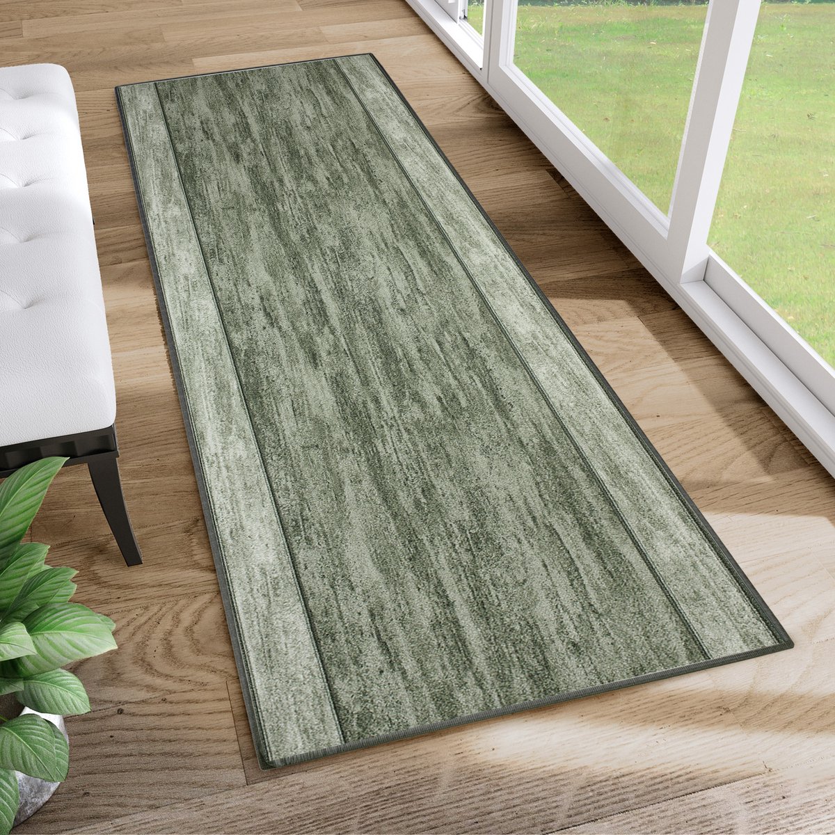 TAPISO Tapijtloper Antislip Rubber Gel-Onderkant Groen Modern – Gangloper Woonkamer Maat op Maat- 80x1000