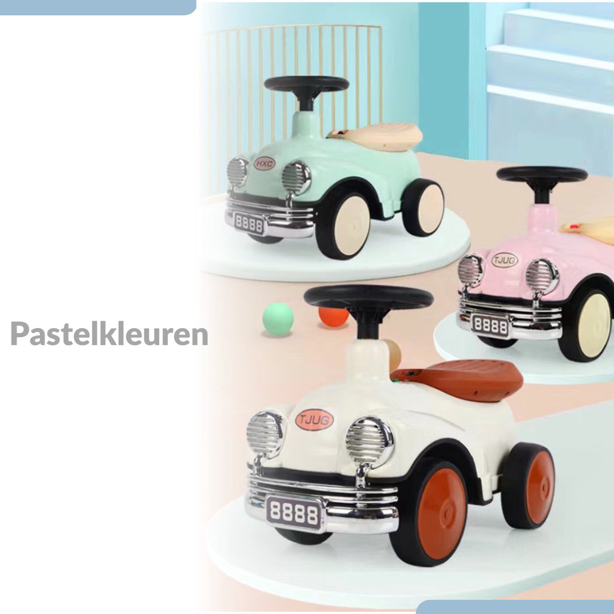Buxibo Retro Loopauto | Loopwagen voor Jongens & Meisjes | 1-3 jaar | Veilig | Stimuleert Motorische Vaardigheden | Blauw - 58x29x38cm — afbeelding 11