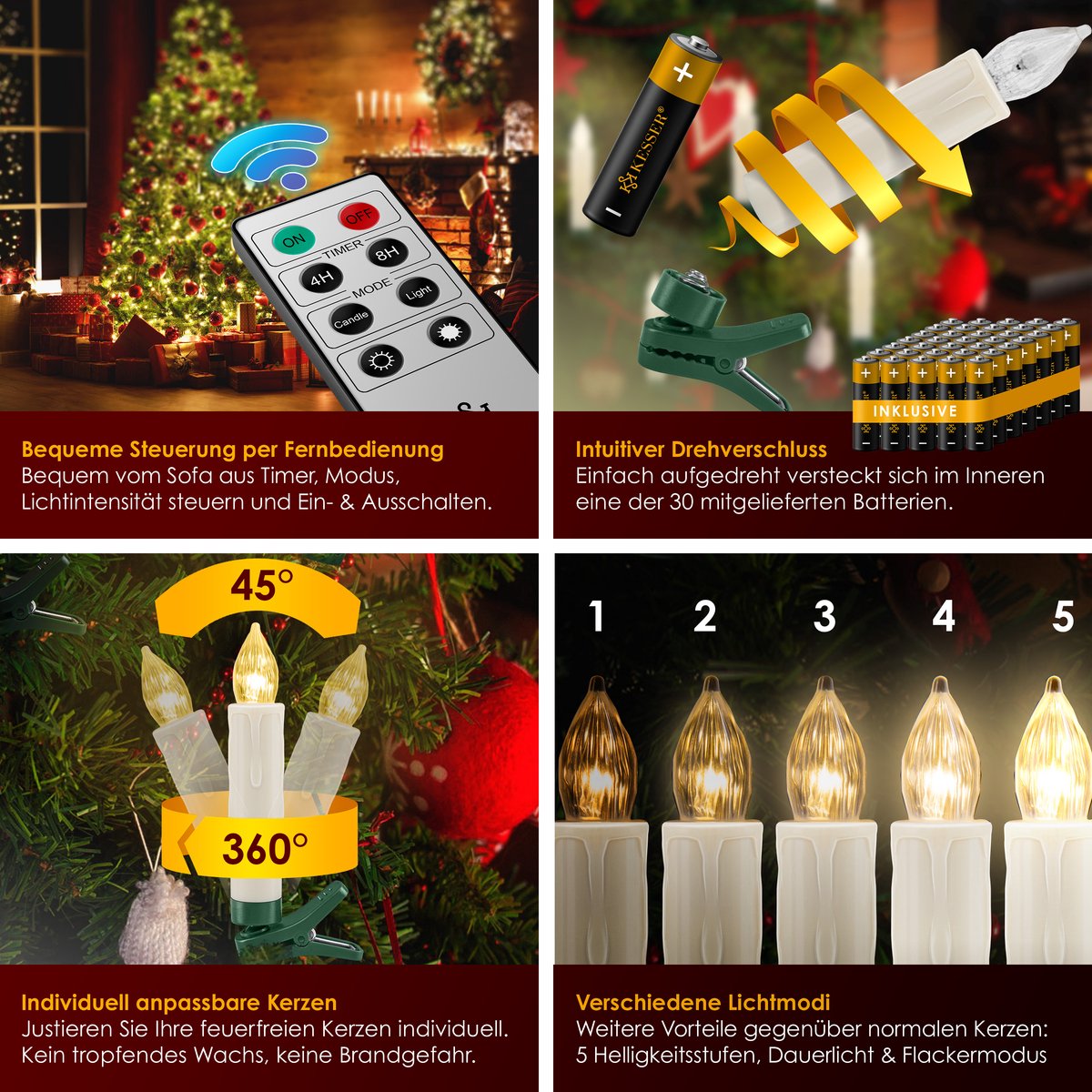 30x Bougies de Noël LED multicolore pour sapin piles incl.