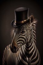 Klassieke zebra met hoed poster - 100 x 140 cm