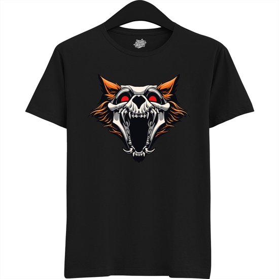 Furry Skull Dog - Halloween Hellhound Wolf Dames / Heren Unisex T-shirt - Grappig Hond Kostuum Shirt Idee Voor Volwassenen - T-Shirt - Unisex - Zwart - Maat 3XL