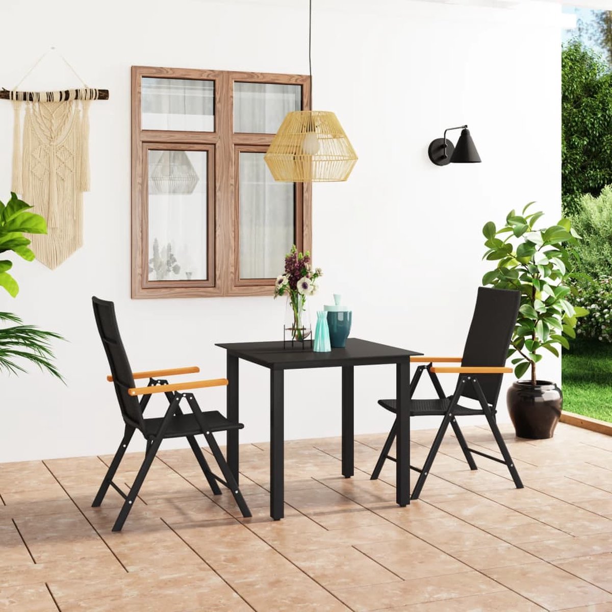 The Living Store 3-delige Tuinset zwart en bruin - Tuinmeubleset - Lounge Set - Buitentijd - Terrassen Meubilair - Eetkamerset