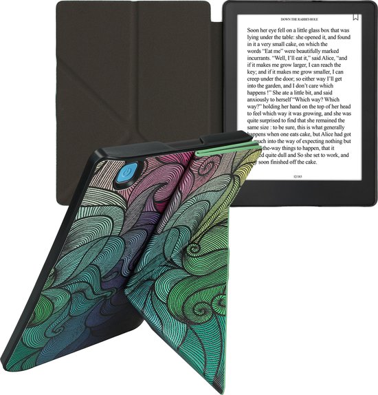 kwmobile e-reader hoesje geschikt voor Kobo Aura H2O Edition 2 hoes - Ereader flip case met standaard - E reader cover van kunstleer - In roze / blauw / groen van Merkloos — afbeelding 2
