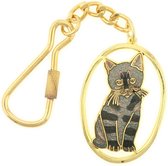 Behave® Sleutelhanger poes kat grijs emaille 12 cm