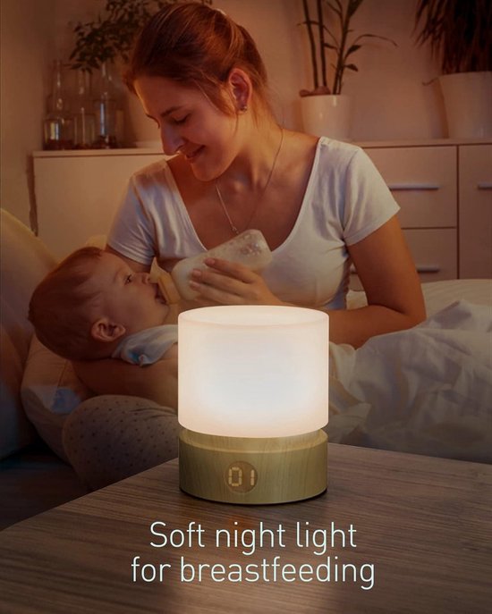 Bedside Table Lamp with Warm Light - Rechargeable LED Lamp Wood Grain - Sleep Aid Timing Off - Dimmable Cordless Battery Operated - Night Lamps . van Heltoa — afbeelding 3