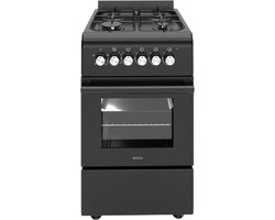 Wiggo WO-E503A(BB) - Vrijstaand - Gasfornuis met oven - 50cm breed - 52 Liter - 4 pitten - Energieklasse A - 5 jaar garantie - Zwart