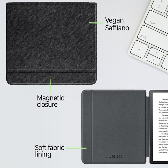Lunso Geschikt voor Kobo Forma hoes (8 inch) - Vegan Saffiano Leren sleepcover - Zwart van Lunso — afbeelding 2