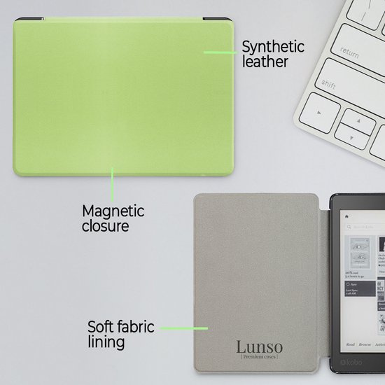 Lunso Geschikt voor Kobo Aura Edition 2 hoes (6 inch) - sleepcover - Groen van Lunso — afbeelding 2
