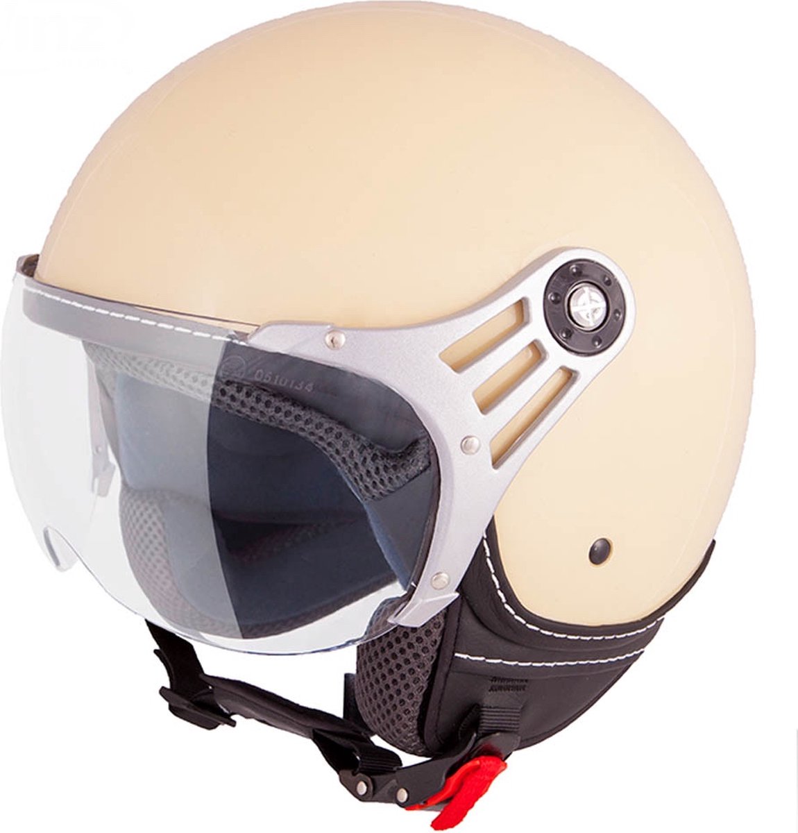 VINZ Stelvio Jethelm Crème / Scooterhelm / Brommerhelm / Motorhelm / Fashionhelm voor Scooter / Vespa / Brommer / Motor - M