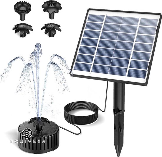 Equivera Fontein op zonne-energie voor buiten - 15 W glazen fontein op zonne-energie - Doe-het-zelf fonteinstijlen - Waterpomp op zonne-energie met 3 m kabel Solar Fontein