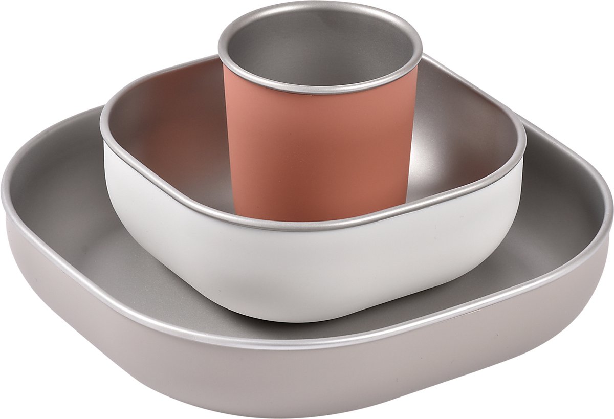 Goedkoopste Béaba Eetset - Maaltijdset - Bord, Kom & Drinkbeker - RVS - Zelfstandig Leren Eten - Kan in Magnetron, Vaatwasser & Oven - Onbreekbaar - Terracotta
