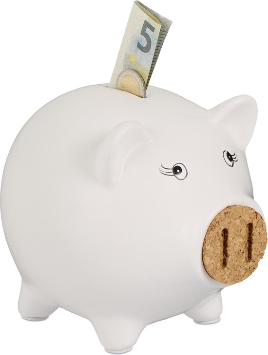 Tirelire Relaxdays - avec ouverture - dolomite - enfants - adultes - blanc