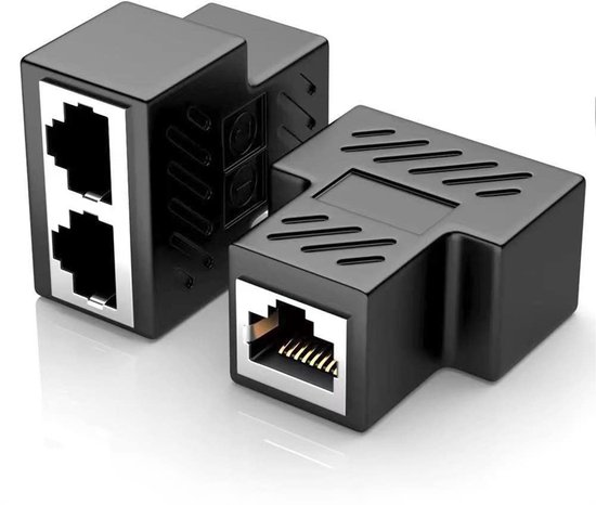 Foto: Qost rj45 splitter 1 naar 2 netwerk adapter cat5 cat 6 lan splitter ethernet netwerkaansluitingen zwart compatibel met pc laptop ps5 xbox tv
