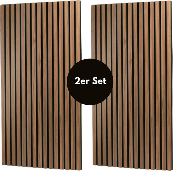 Wandpanelen - Akoestische panelen - Houten wandbekleding met geluidsabsorptie - 2 Stuks Walnoot Kleur - 120x60 cm