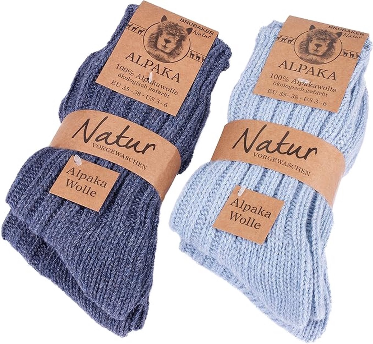 BRUBAKER 4 Paar Alpaca Sokken - Wintersokken Set voor Dames en Heren - Blauw - Maat 35-38