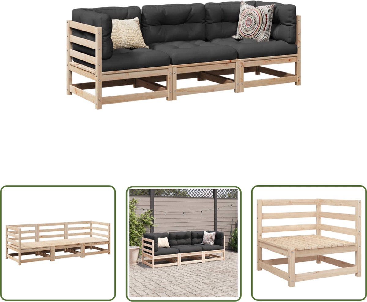 The Living Store 3-delige Loungeset massief grenenhout - Loungeset - Tuinset - Houten Lounge - Tuinstoel - Buitentijnen