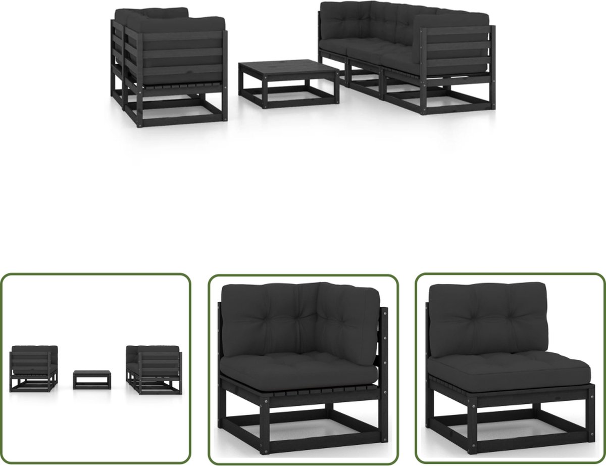 The Living Store 6-delige Loungeset met kussens massief grenenhout - Loungeset - Tuinset - Houten Lounge - Buis Meubel - Balkon Set