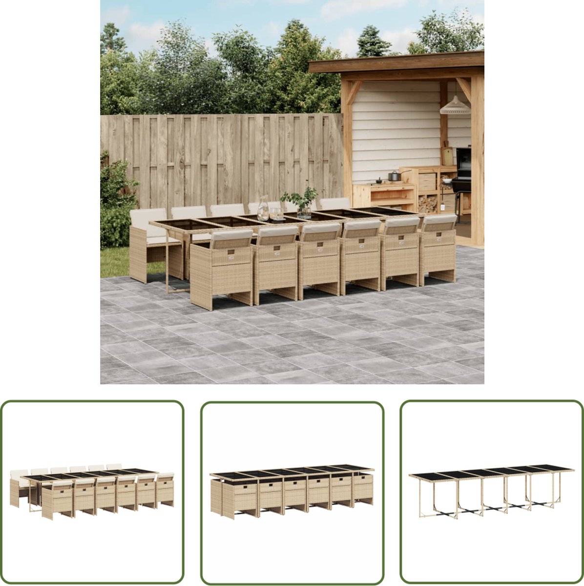 Tuinset met beige poly rattan tuinstoelen en kussens - Buitendecoratie.