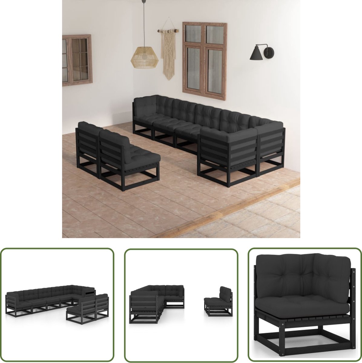 The Living Store 8-delige Loungeset met kussens massief grenenhout - Loungeset - Tuinset - Houten Lounge - Buitendecor - Balkon Decor