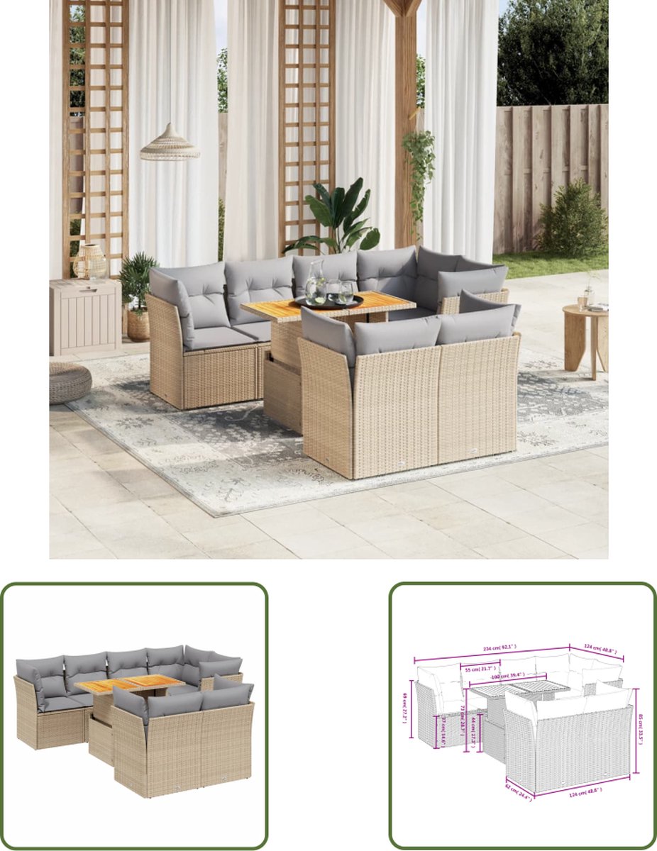 Poly rattan loungeset in beige met kussens - The Living Store.