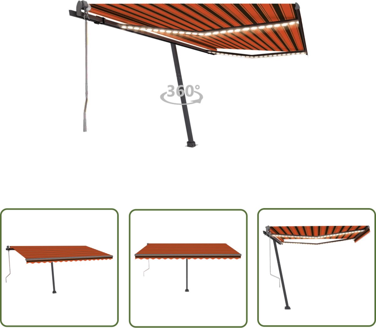Automatic retractable orange-brown outdoor awning with LED wind sensor, measuring 450x300 cm.