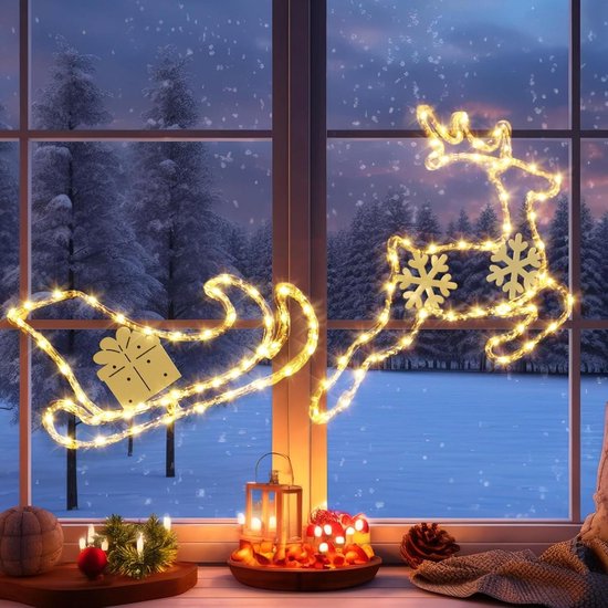 Lights4fun Set van 2 grote lichtgevende hertogen kerstrendieren 1,2 m en 1,5 m met 1400 leds, tweekleurig, met timer, kerstdecoratie voor buiten