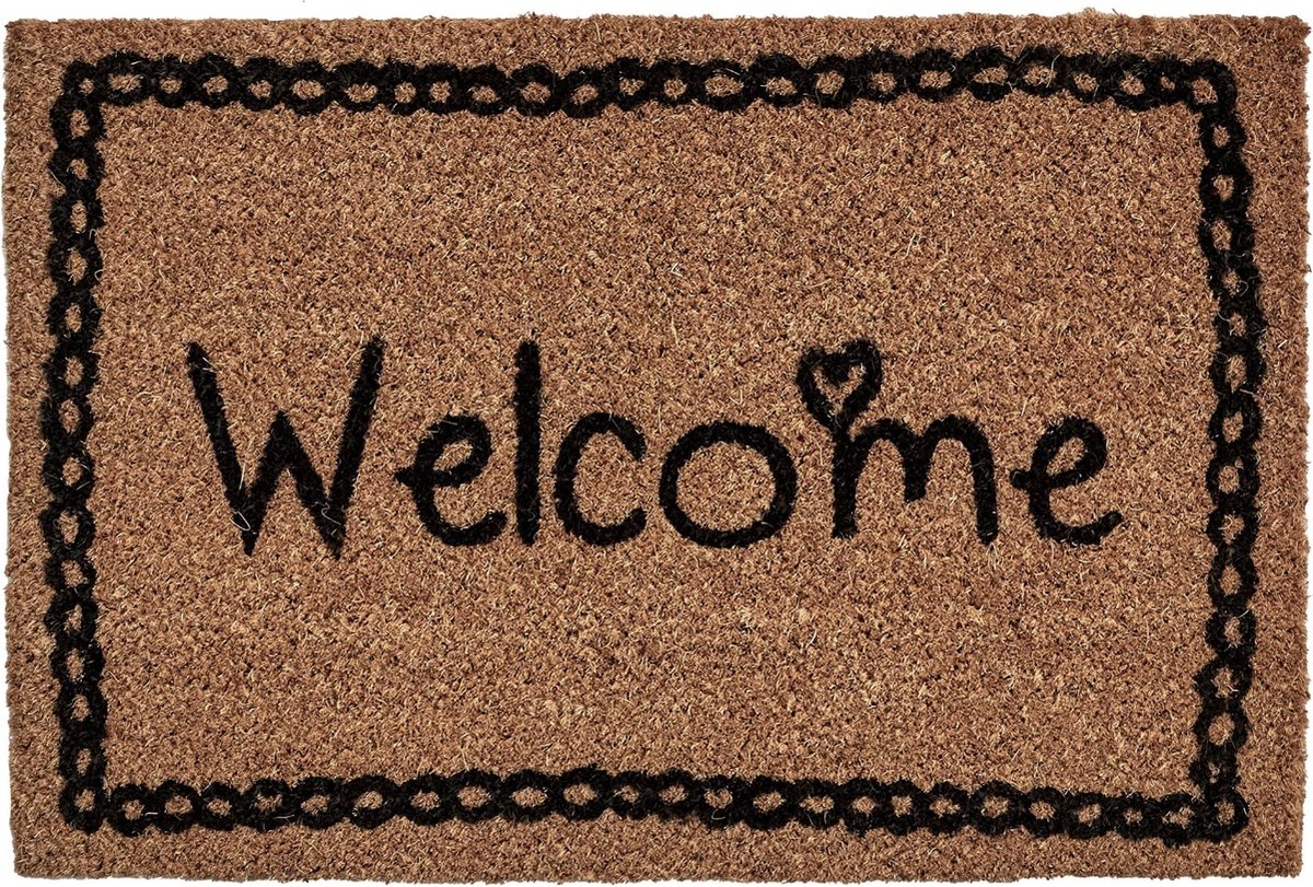 MD-Entree MD Entree - Deurmat - Kokosmat - Freestyle - Beaded Border Welcome - 40 x 60 cm Bruin