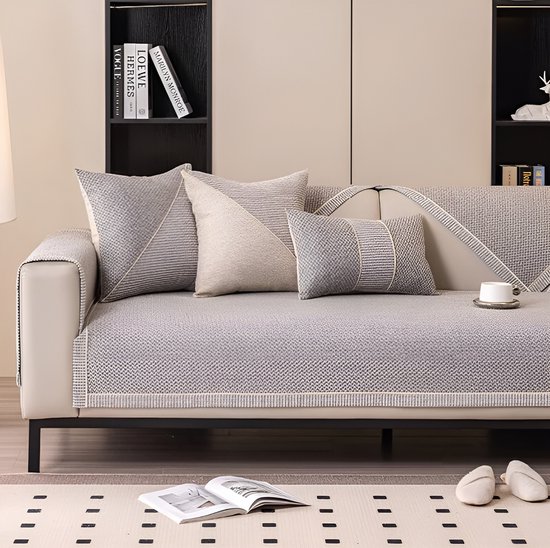 WoYoW® - Housse de canapé - Antidérapante et imperméable - Katoen et lin - Automne et hiver - Uni - Diverse tailles - Serviette en tissu pour dossier - 90x180cm - Grijs