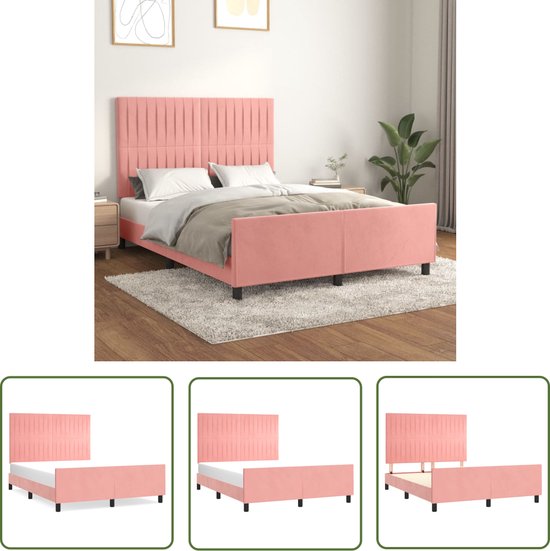 Lit vidaXL Rose - Cadre de lit - Cadre de lit avec tête de lit en velours rose 140x200 cm - Lit en velours - Lit de Luxe - Lit superposé