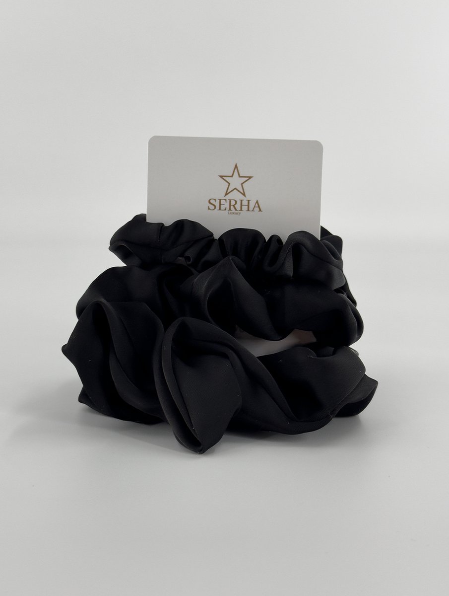 Serha Luxury Scrunchies Zwart - Satijnen Scrunchie - Set van 3 - Haarelastiekjes