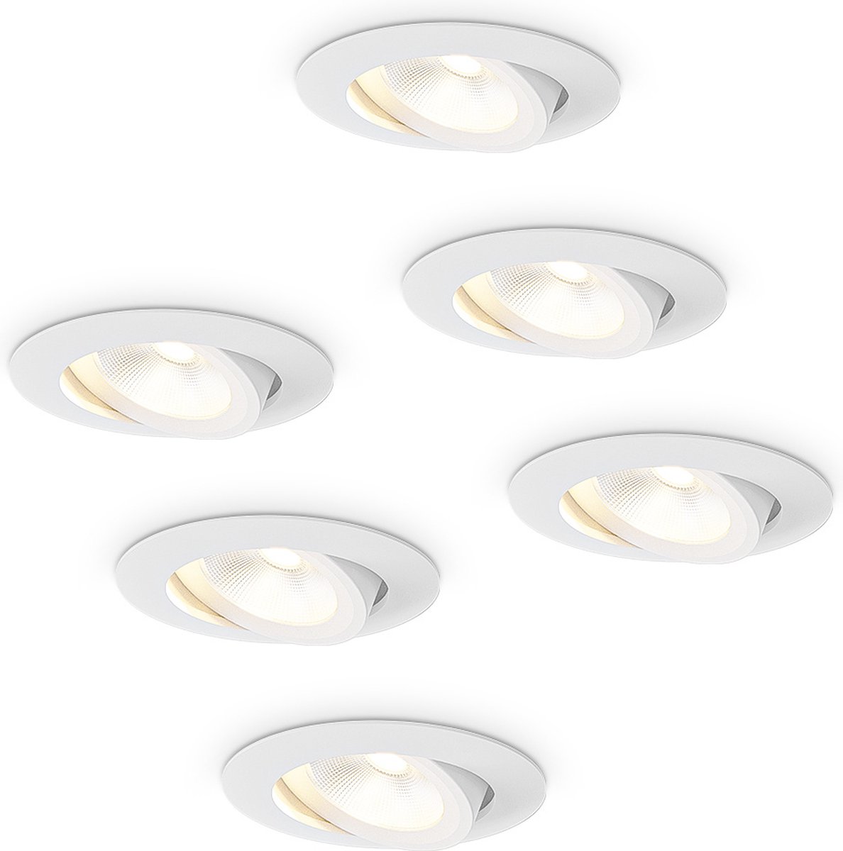HOFTRONIC inbouwspots Lugo 6 stuks – 5 watt 450 lumen warm wit 2700K – dimbaar kantelbaar – aluminium wit – IP65 – badkamer binnen buiten spots dimbare led inbouwspots